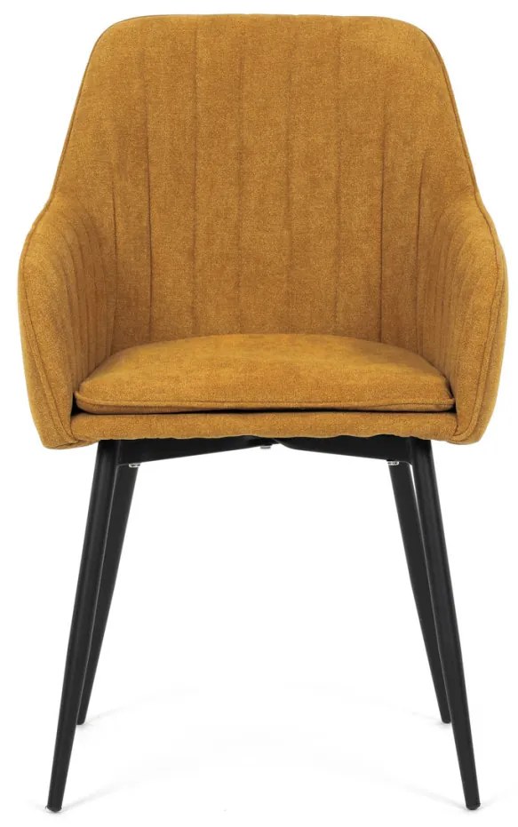 Scaun de sufragerie elegant, material trxtil galben curry, metal negru
