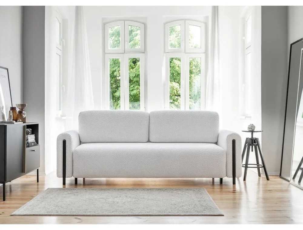 Szürke buklé kinyitható-tárolóhelyes kanapé 244 cm Arcadova – ELTAP