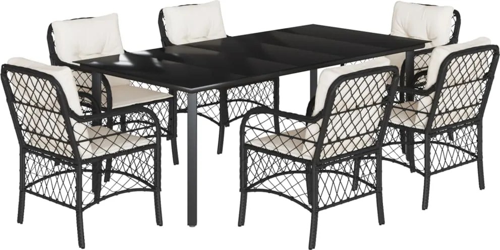 vidaXL 7 részes fekete polyrattan kerti étkezőgarnitúra párnával
