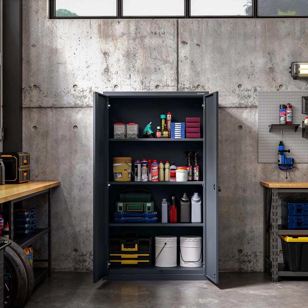 MEGAN moduláris többfunkciós fém szekrény lábazaton, antracit, 1600 x 900 x 400 mm