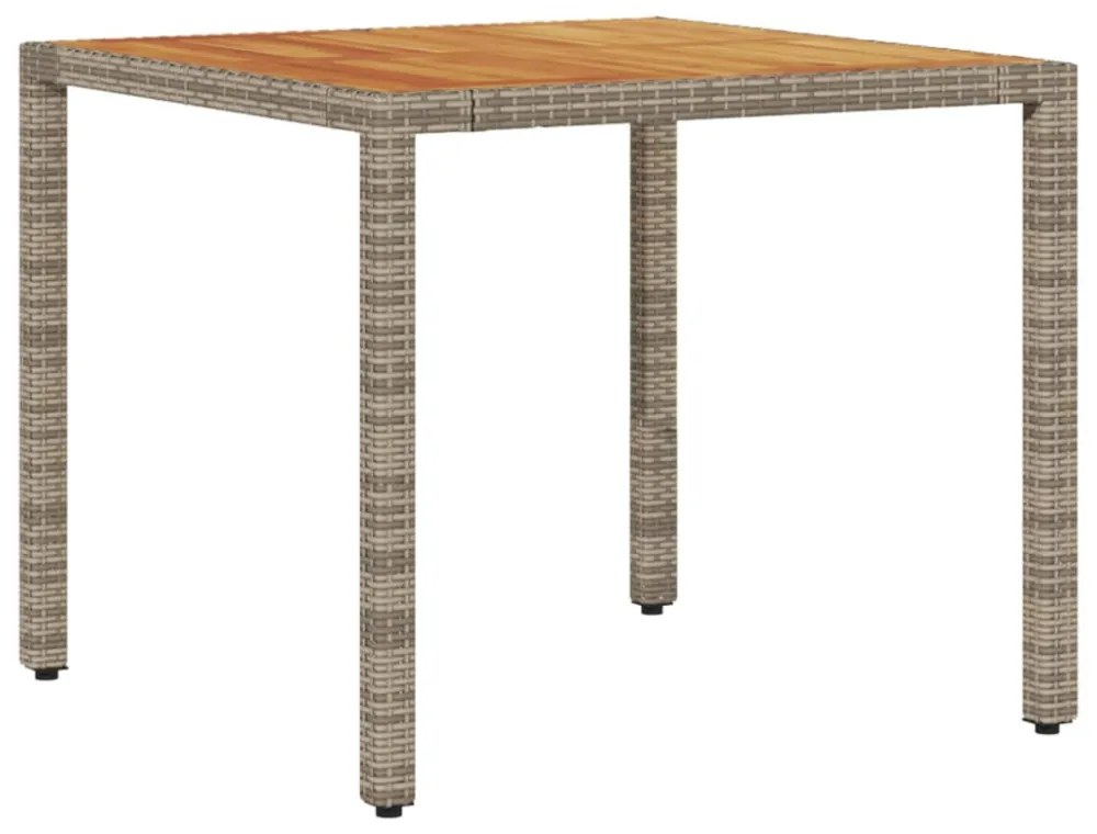 szürke polyrattan kerti asztal akácfa lappal 90 x 90 x 75 cm