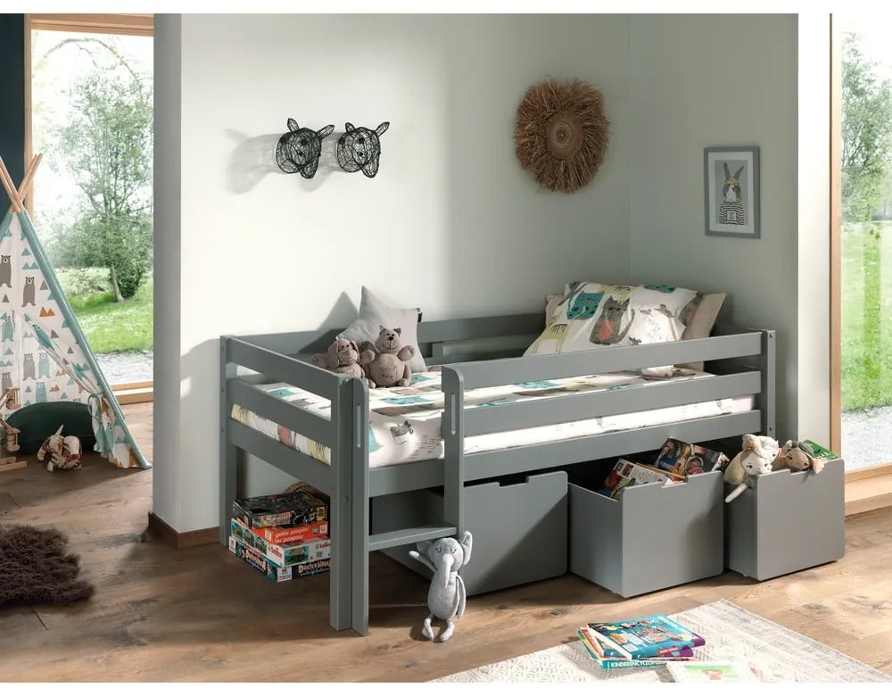 Szürke gyerekágy alatti fiók szett 3 db-os Pino – Vipack