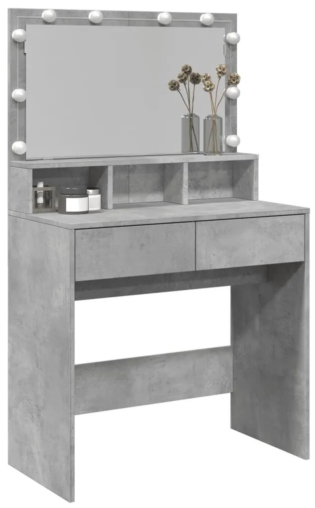 betonszürke fésülködőasztal LED-del 80 x 41 x 134,5 cm