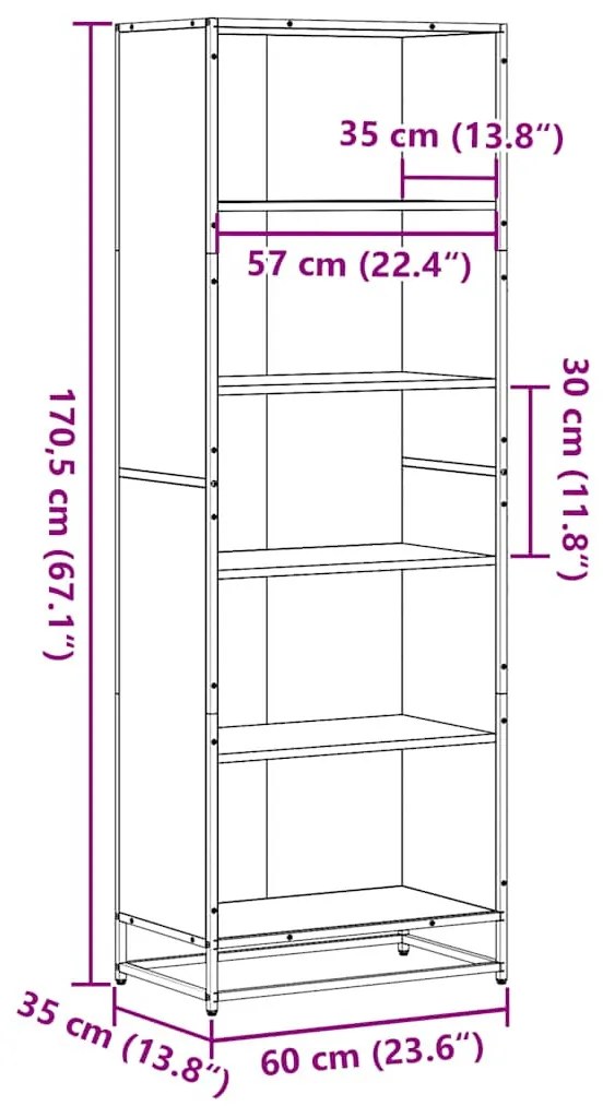 barna tölgy színű szerelt fa könyvszekrény 60 x 35 x 170,5 cm