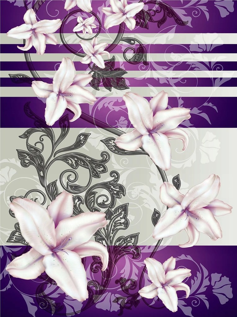 Fotótapéta Liliom dísz csíkos vinil elegancia a nappaliba 184x254 +ragasztó