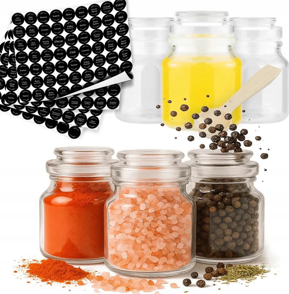 20X Fűszertartó tégely gyógynövények ajándék tégelyek 205ML 252 matrica