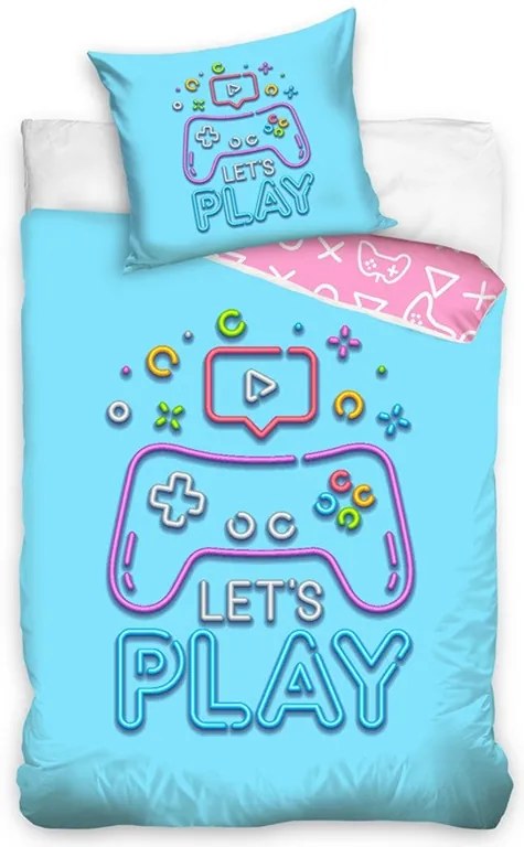 Gamer Let&#039;s Play ágyneműhuzat 140×200cm, 70×90 cm