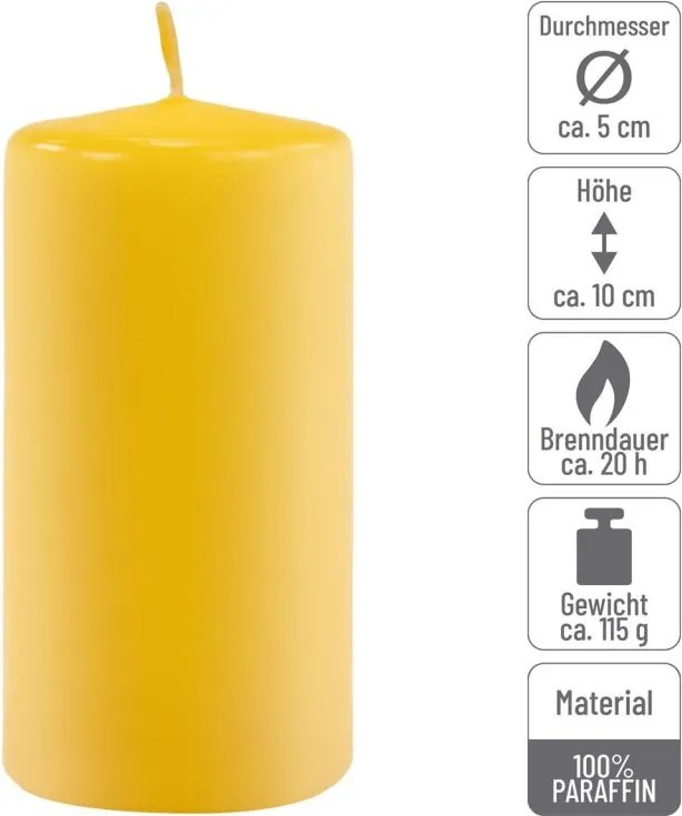 Gyertya készlet 10 cm Ø 5 cm 8 db sárga