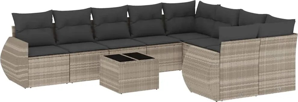 vidaXL 10 részes világosszürke polyrattan kerti ülőgarnitúra párnákkal