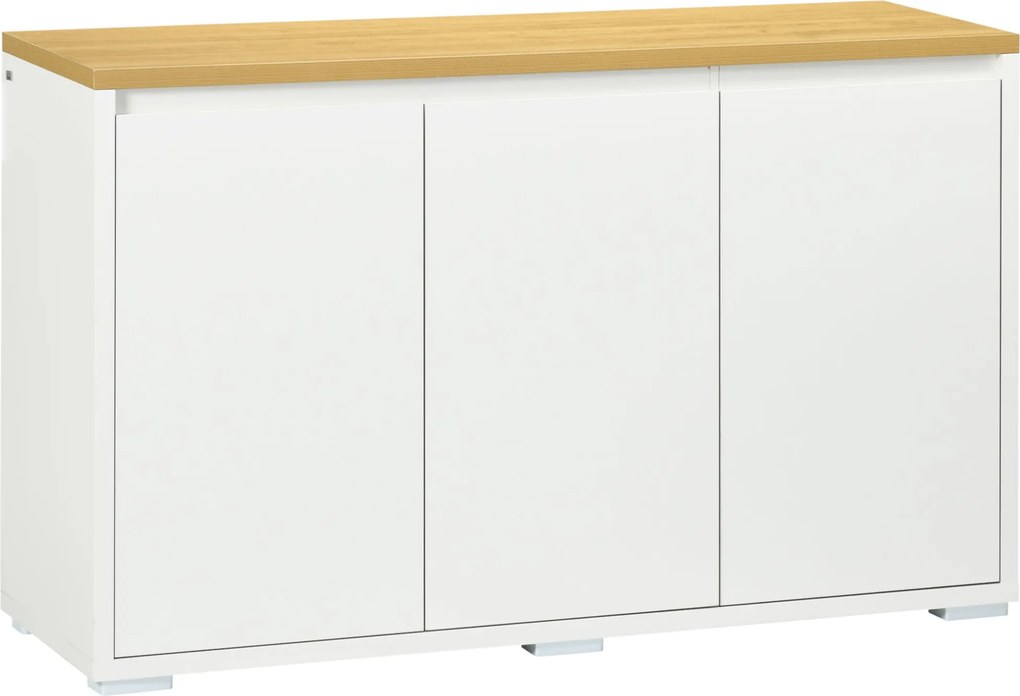 HOMCOM Nappali Tálca Tároló Szekrény Konyhai Tálca 3 Ajtóval és Állítható Polcokkal Étkezőhöz, Előszobához 120x37x75 cm Fehér | Aosom