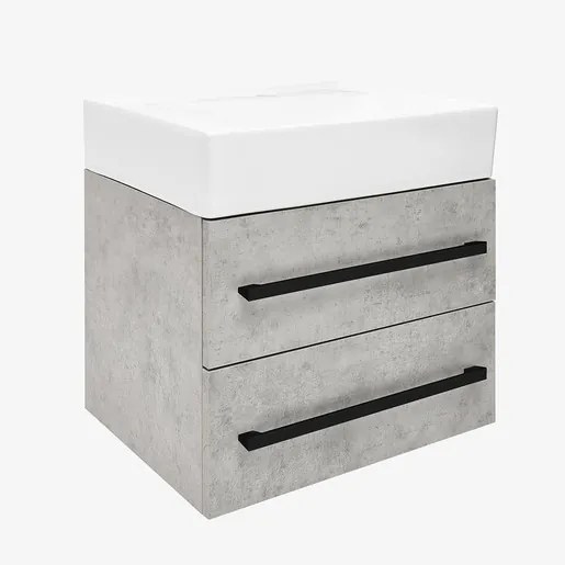 SAT Cube Way Fürdőszobaszekrény mosdóval és fekete fogantyúval 60x53x46 cm beton matt CUBE46C602BESATCWL