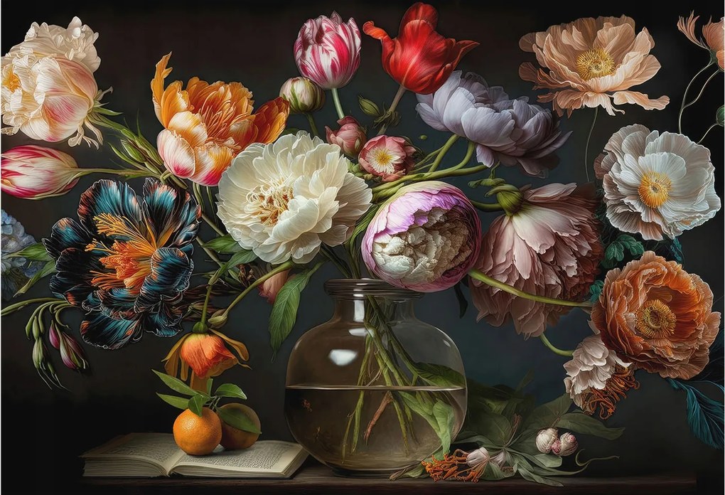 Divatos Flizelin Tapéta Ragasztó Fali 3D Virágos csokor 152x104 Ragasztó