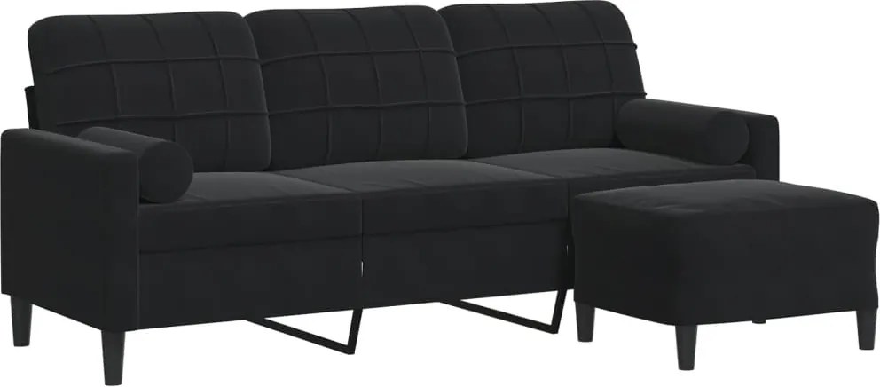 vidaXL 3 személyes fekete bársonykanapé lábtartóval 180 cm
