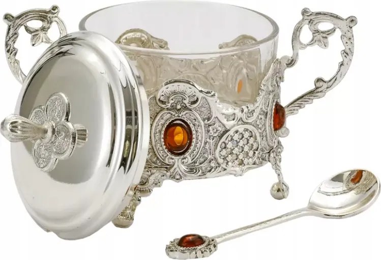 Ezüst színű cukortartó plattírozott fém kanál