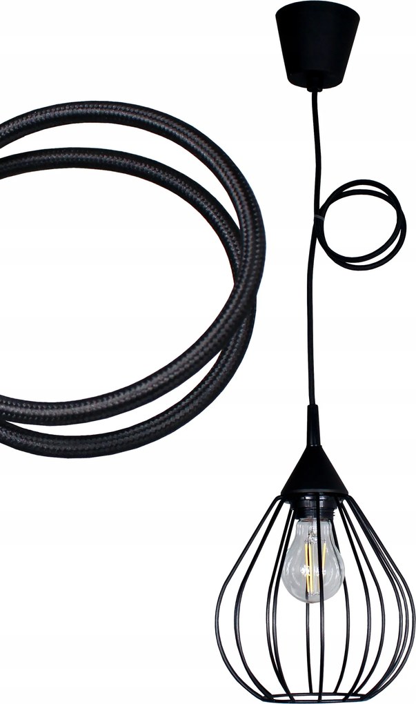 Csillár Függőlámpa Drót 1 Fekete Fonott Állítható