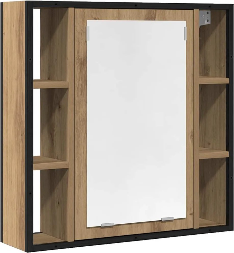 vidaXL kézműves tölgy szerelt fa tükrös fürdőszobaszekrény 60x16x60 cm