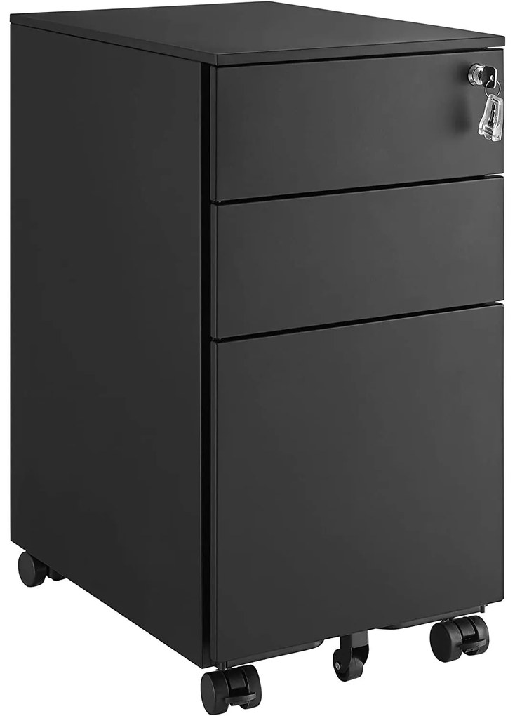 Zárható irodai szekrény , acél irattartó szekrény 3 fiókkal, fekete