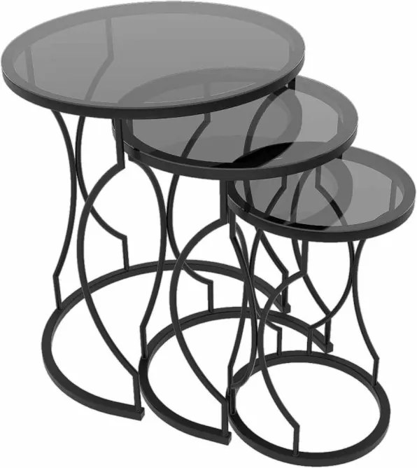 Rüya üveg dohányzóasztal, fekete, Ø47 cm