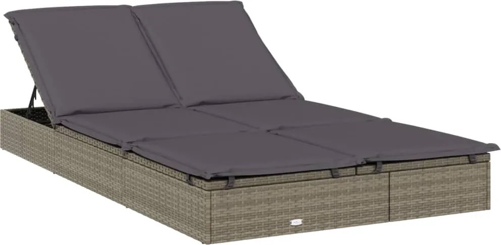 vidaXL kétszemélyes szürke polyrattan napozóágy párnákkal
