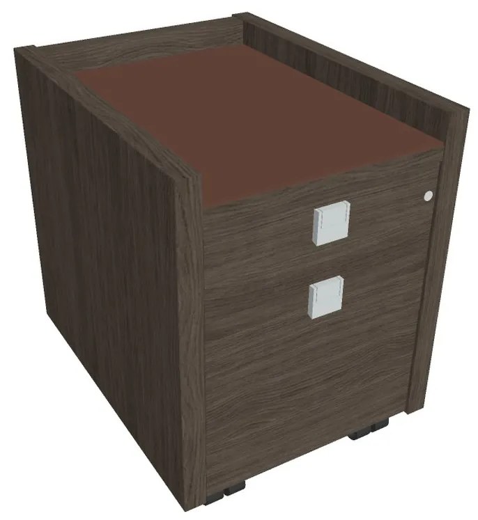 Verno mobil konténer 47 x 60 cm üveggel, 2 fiók, antracit tölgy / barna