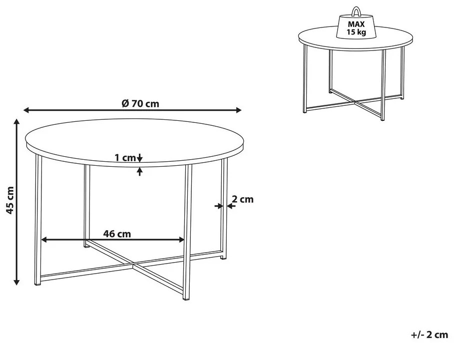 Fehér és ezüst márványhatású dohányzóasztal ⌀ 70cm QUINCY Beliani