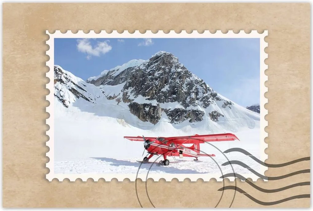 Poszterek 60x40 Piros repülőgép a hegyekben