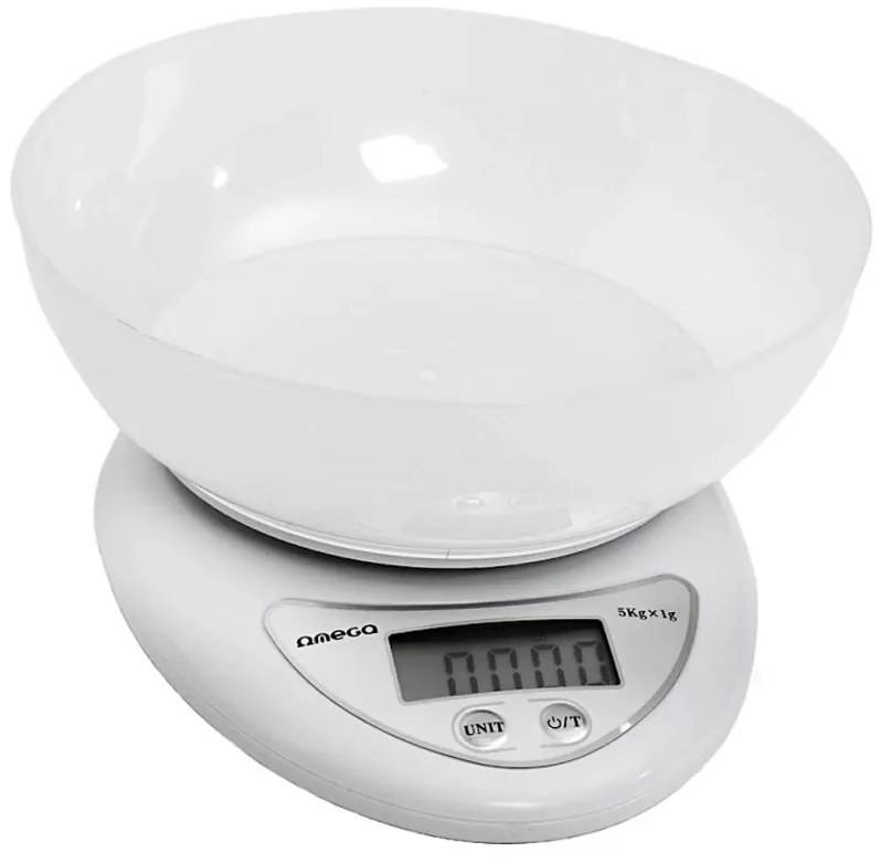 Digitális konyhai mérleg tállal 1xCR2032 Fehér tálas konyhai mérleg 5 kg-ig