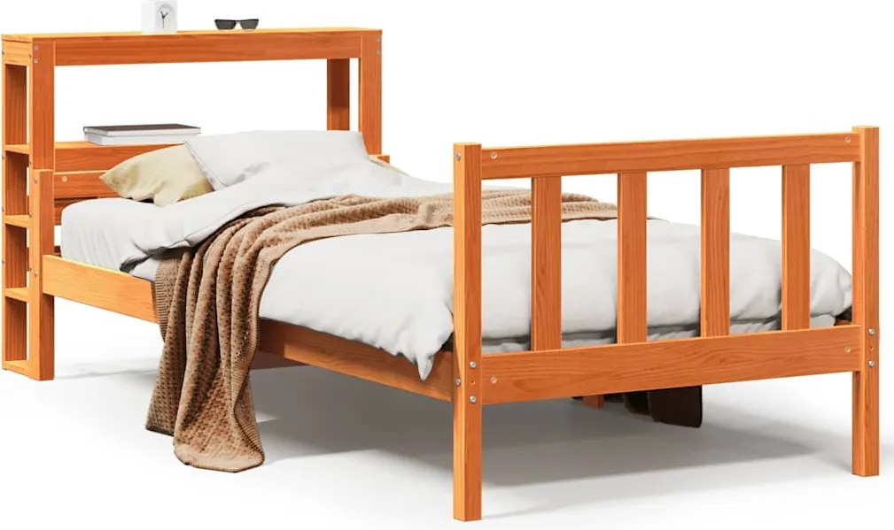 vidaXL viaszbarna tömör fenyőfa ágykeret fejtámlával 75 x 190 cm