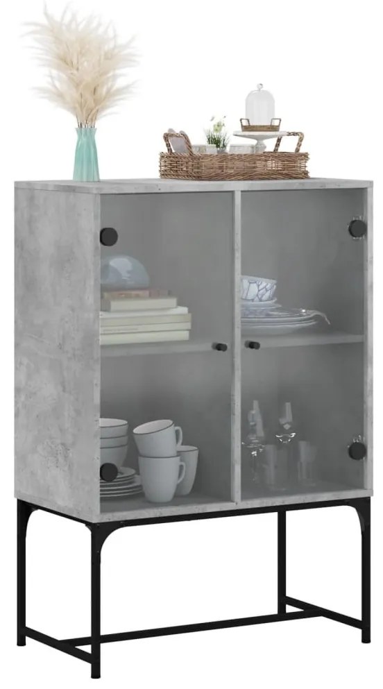 betonszürke kisszekrény üvegajtókkal 69x37x100 cm