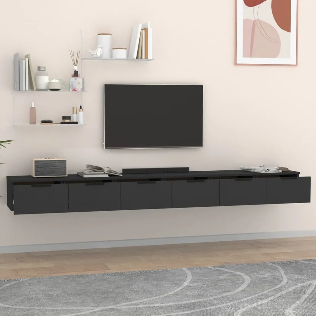 2 db fekete szerelt fa faliszekrény 102 x 30 x 20 cm