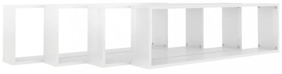 4 db magasfényű fehér szerelt fa fali polc 100 x 15 x 30 cm