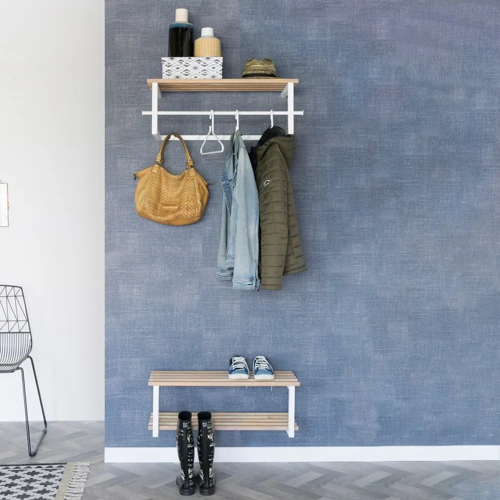 Fehér-natúr színű fém fali fogas polccal 76 cm Marco – Spinder Design