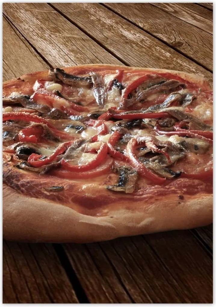 Poszterek 70x100 Pizza a fa asztalon