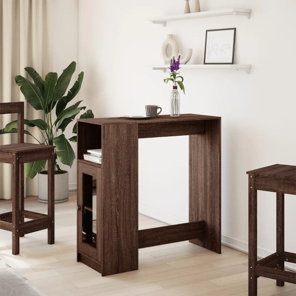 barna tölgy szerelt fa tárolórekeszes bárasztal 101x40x103,5 cm