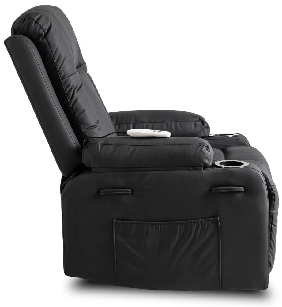 Elektromosan Vezérelhető Masszázsfunkciós Relaxfotel Fekete Eco-bőr Kárpittal. BOX