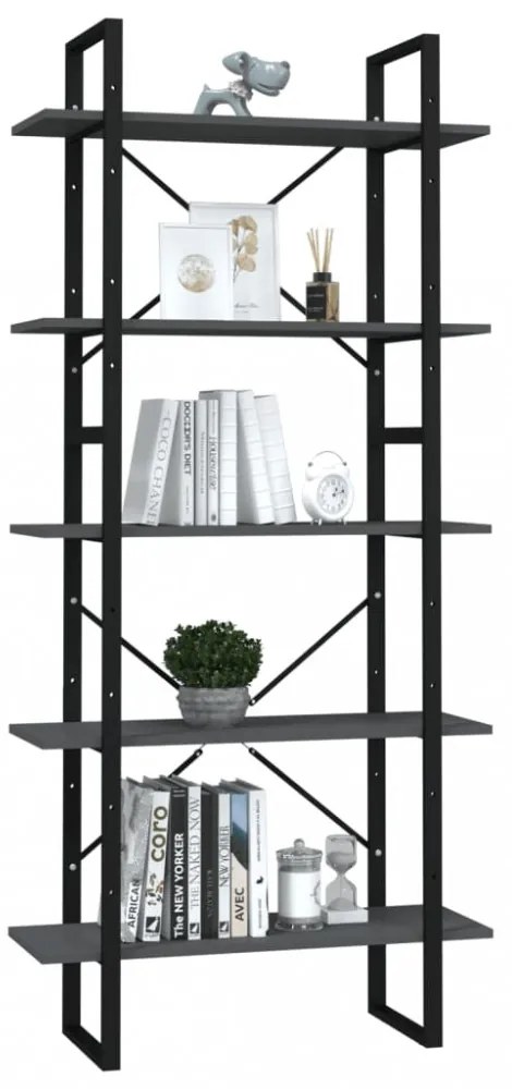 5 szintes szürke szerelt fa könyvszekrény 80 x 30 x 175 cm