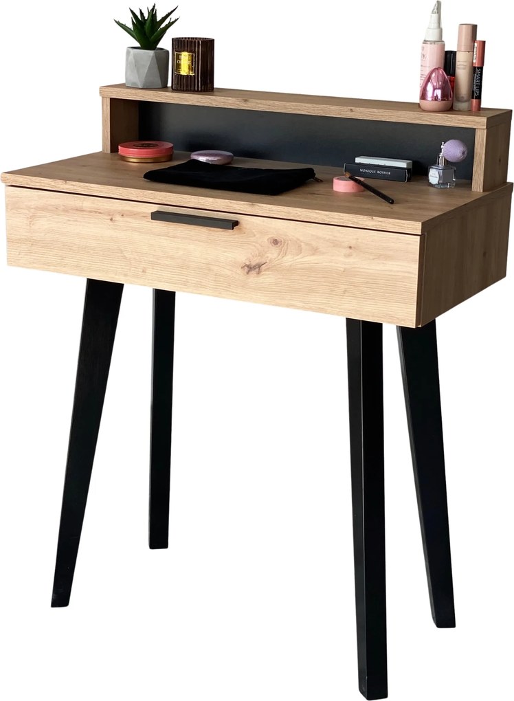 Lena Fésülködőasztal Plusz Tölgy Artisan Lábak Fekete 75CM