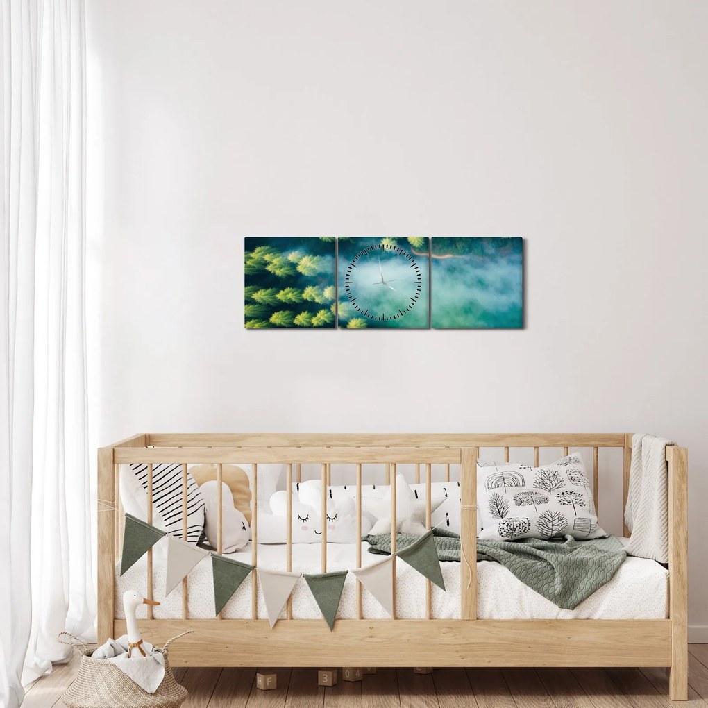 Kép - Egy ködbe burkolt erdő (órával) (90x30 cm)