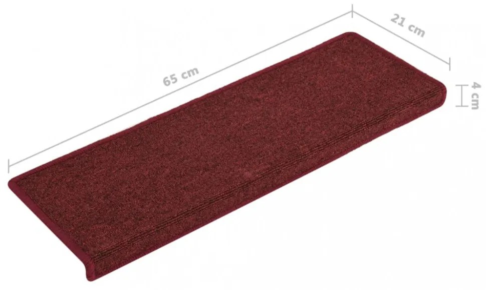 15 db lépcsőszőnyeg 65 x 21 x 4 cm bordó téglalap alakú széllel