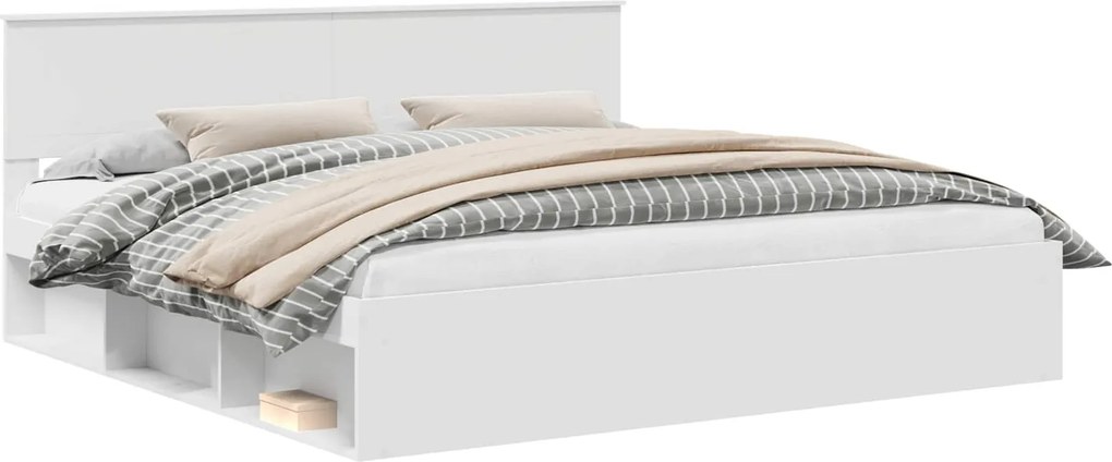 vidaXL Ágykeret fejtámlával Fehér 200 x 200 cm Tömör fenyőfa