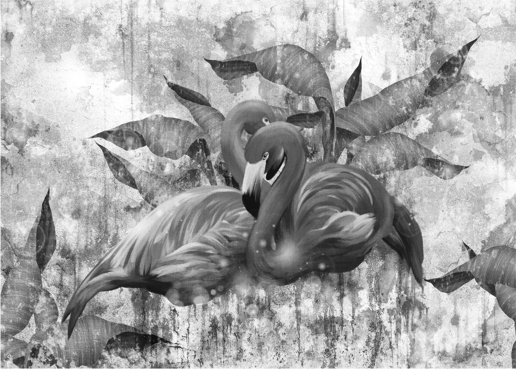 Üveg kép - Flamingók graffiti (70x50 cm)