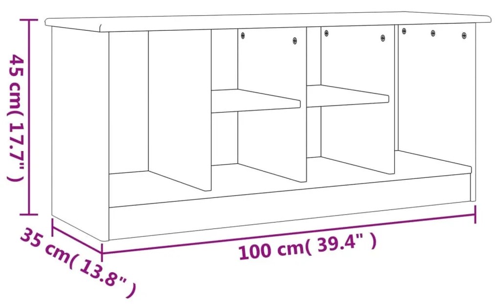 ALTA tömör fenyőfa cipőszekrény 100x35x45 cm