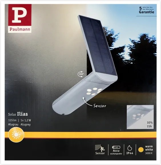 Paulmann 94261 - LED/1,2W IP44 Napelemes érzékelős fali lámpa ILIAS 3,7V