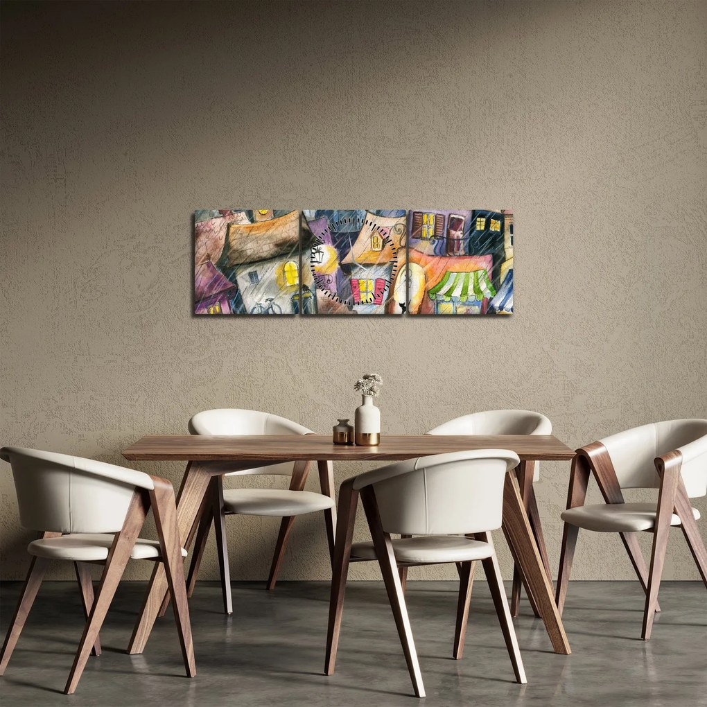 Kép - esős este (órával) (90x30 cm)