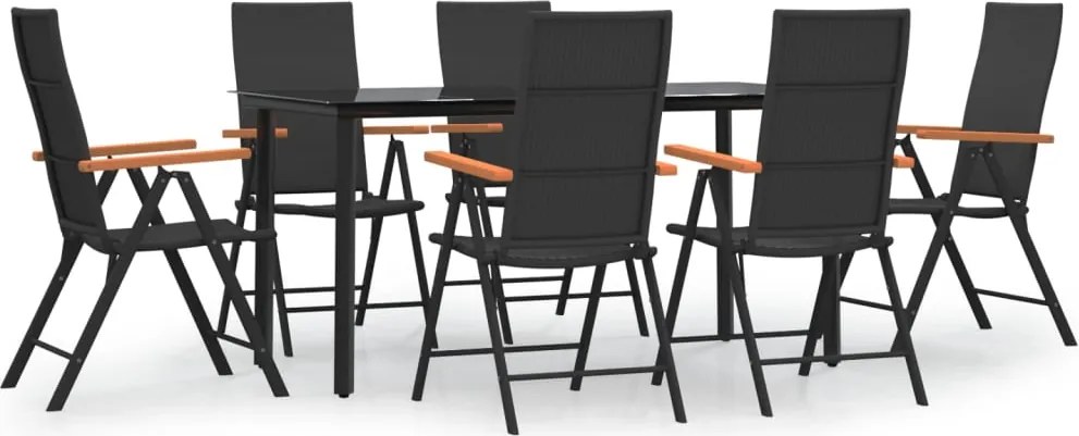 vidaXL 7 részes fekete-barna polyrattan kerti étkezőgarnitúra