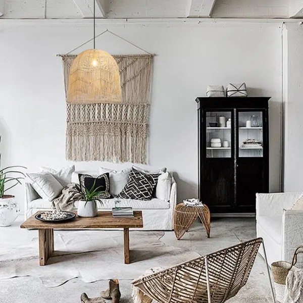 Immax 08263L - Csillár zsinóron PELO 1xE27/40W/230V átm. 50 cm rattan