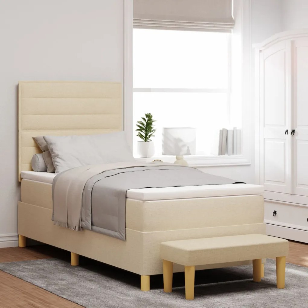 Box Spring Ágy Mattal és Pad Krém 90x190 cm Szövet