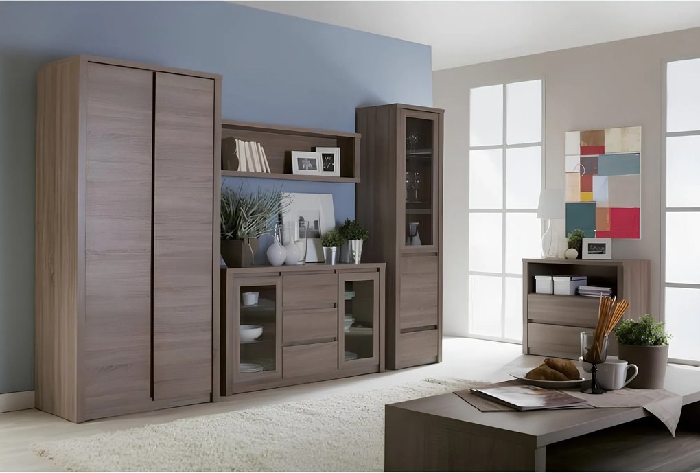 Vitrín szekrény 1- fióko és 2 osztot ajtóval teljessen üvegezett, tölgyfa lefkas, MONTANA W2D