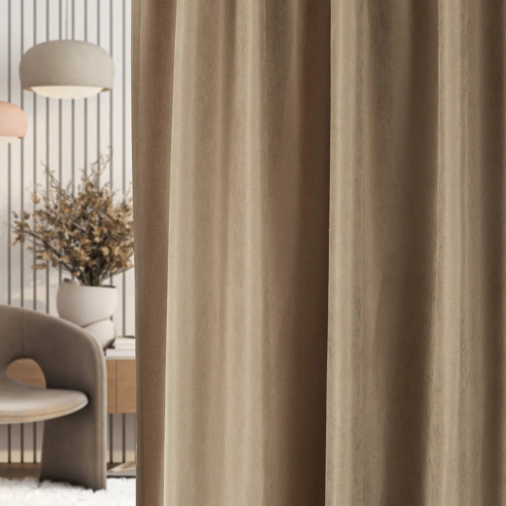 Függöny ráncoló szalaggal mocca bársonyos 140 x 280 cm 1 db barna