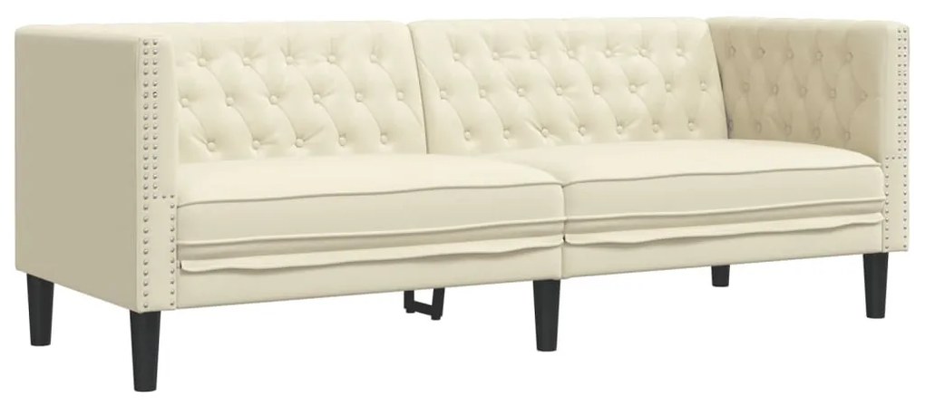 2 részes krémszínű műbőr Chesterfield kanapégarnitúra